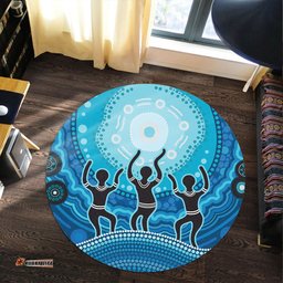 Amazing Aussie Australia Aboriginal Inspired Aboriginal Style Of Landscape Background Round Rug