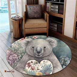 Amazing Aussie Australia Koala Koala Holding A Heart Adorned With Flowers Round Rug