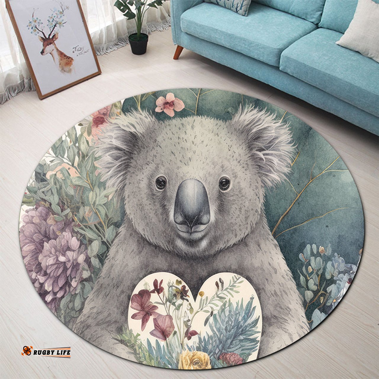Amazing Aussie Australia Koala Koala Holding A Heart Adorned With Flowers Round Rug