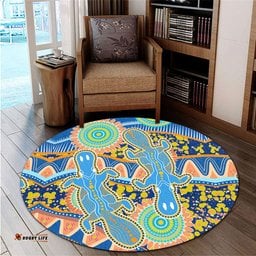 Amazing Aussie Australia Animals Platypus Aboriginal Blue Platypus With Aboriginal Art Dot Painting Patterns Inspired Round Rug
