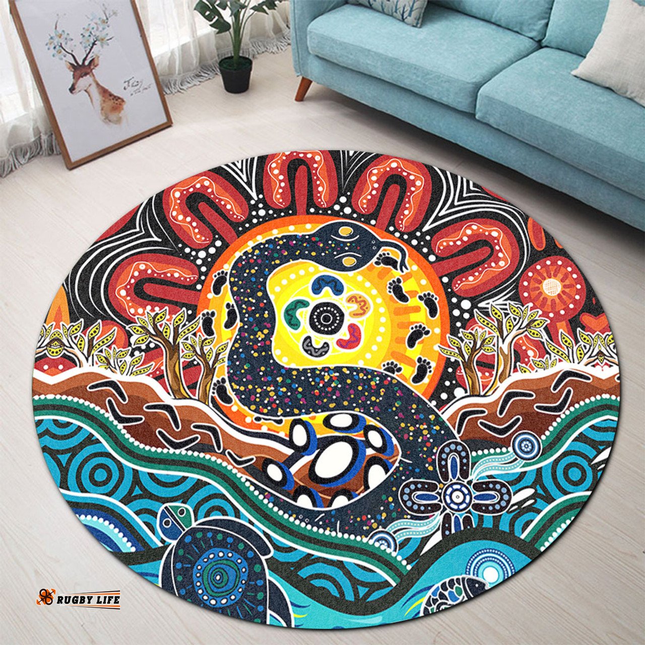 Amazing Aussie Australia Rainbow Serpent Aboriginal Dreamtime Rainbow Serpent Round Rug