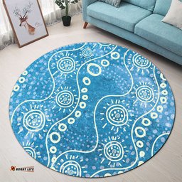 Amazing Aussie Australia Aboriginal River Scene in Aboriginal Dot Art Style Round Rug