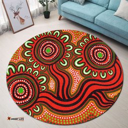 Amazing Aussie Australia Aboriginal Dot Patterns From Indigenous Australian Culture (Orange) Round Rug