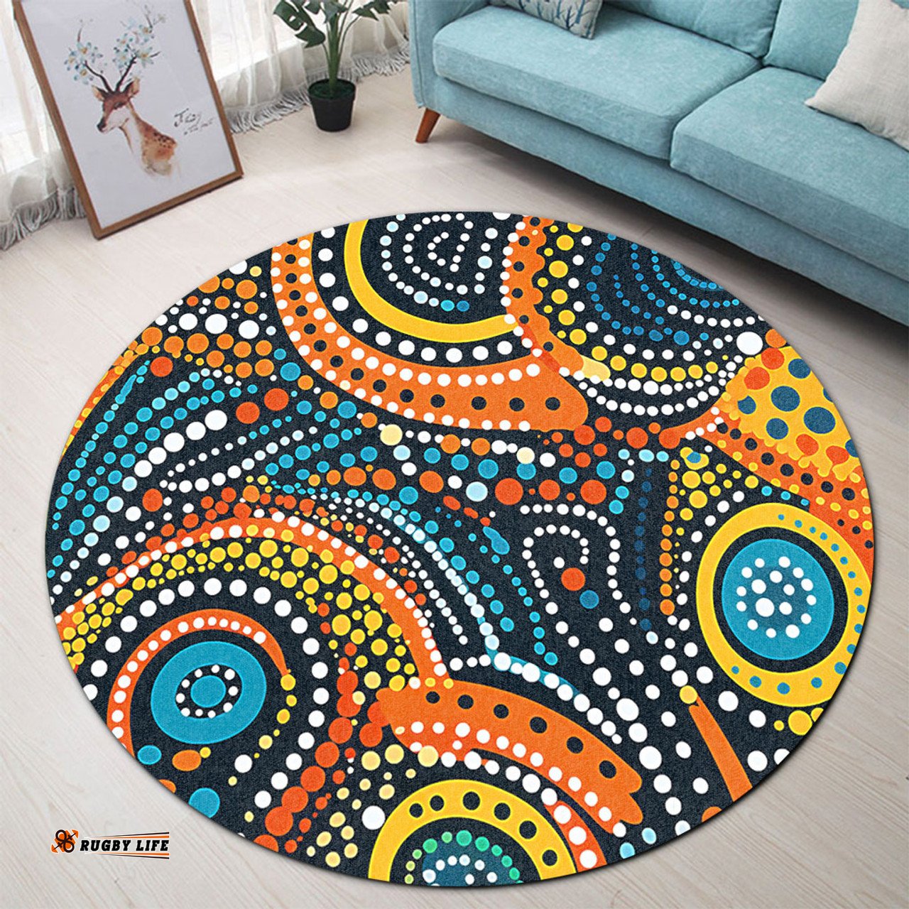 Amazing Aussie Australia Aboriginal Traditional Australian Aboriginal Native Design (Black) Ver 5 Round Rug