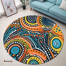 Amazing Aussie Australia Aboriginal Traditional Australian Aboriginal Native Design (Black) Ver 5 Round Rug