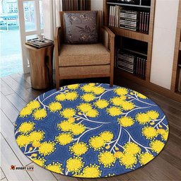 Amazing Aussie Australia Flowers Aboriginal Yellow Wattle Flowers With Aboriginal Dot Art Round Rug