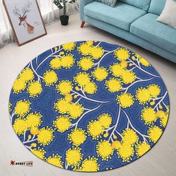 Amazing Aussie Australia Flowers Aboriginal Yellow Wattle Flowers With Aboriginal Dot Art Round Rug