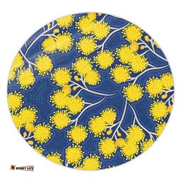 Amazing Aussie Australia Flowers Aboriginal Yellow Wattle Flowers With Aboriginal Dot Art Round Rug