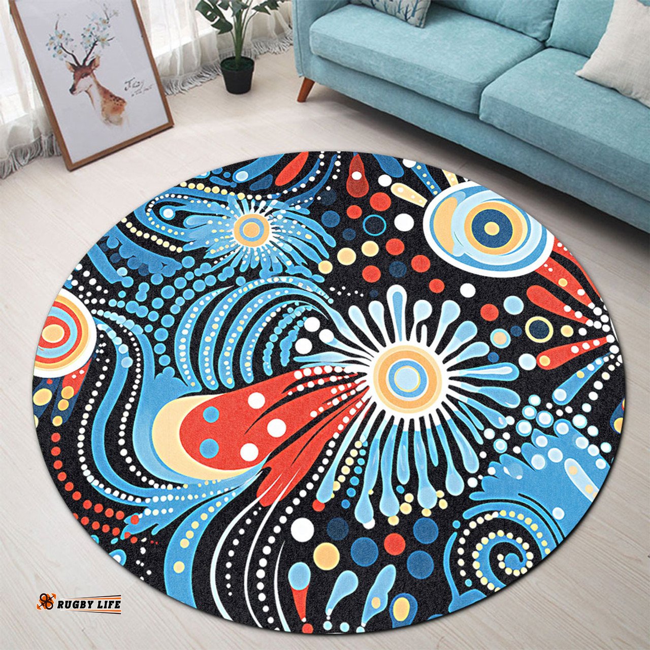 Amazing Aussie Australia Aboriginal Traditional Australian Aboriginal Native Design (Black) Ver 3 Round Rug