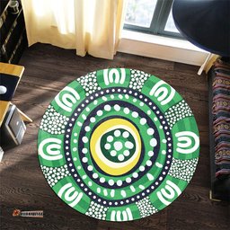 Amazing Aussie Australia Dot Painting Inspired Aboriginal Green Aboriginal Inspired Dot Art Round Rug