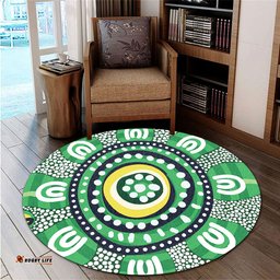 Amazing Aussie Australia Dot Painting Inspired Aboriginal Green Aboriginal Inspired Dot Art Round Rug