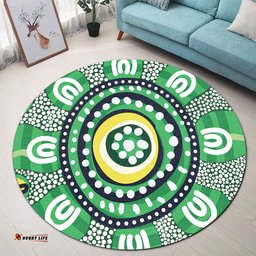 Amazing Aussie Australia Dot Painting Inspired Aboriginal Green Aboriginal Inspired Dot Art Round Rug