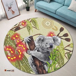 Amazing Aussie Australia Aboriginal Art Painting With Koala And Gumtree Round Rug