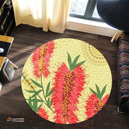 Amazing Aussie Australia Flowers Aboriginal Aboriginal Painting Red Bottle Brush Tree Round Rug