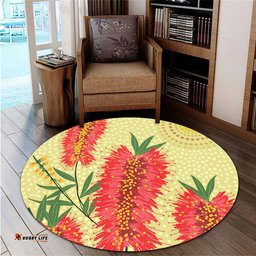 Amazing Aussie Australia Flowers Aboriginal Aboriginal Painting Red Bottle Brush Tree Round Rug