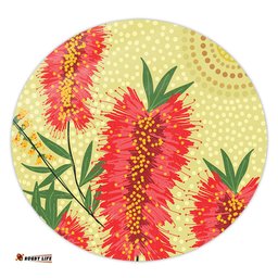 Amazing Aussie Australia Flowers Aboriginal Aboriginal Painting Red Bottle Brush Tree Round Rug