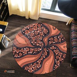 Amazing Aussie Australia Aboriginal Brown Background With An Aboriginal Art Style Round Rug