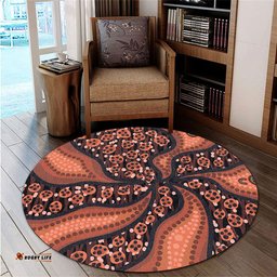 Amazing Aussie Australia Aboriginal Brown Background With An Aboriginal Art Style Round Rug