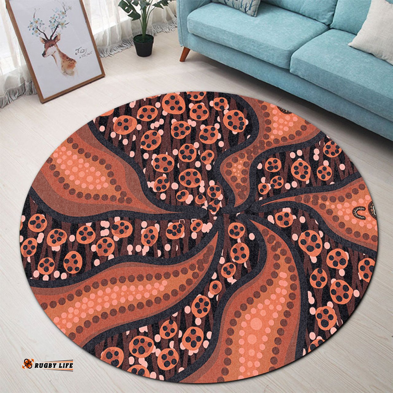 Amazing Aussie Australia Aboriginal Brown Background With An Aboriginal Art Style Round Rug