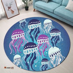 Amazing Aussie Australia Aboriginal Aboriginal Art Painting With Jellyfish Round Rug