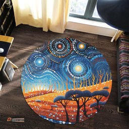 Amazing Aussie Australia Dreaming Aboriginal Aboriginal Culture Indigenous Land Dot Painting Art Inspired Round Rug