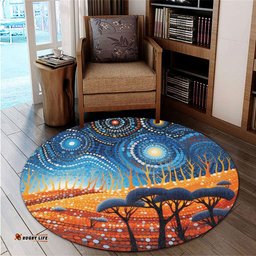 Amazing Aussie Australia Dreaming Aboriginal Aboriginal Culture Indigenous Land Dot Painting Art Inspired Round Rug