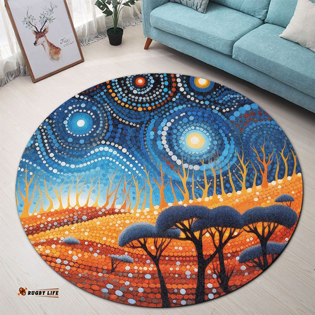 Amazing Aussie Australia Dreaming Aboriginal Aboriginal Culture Indigenous Land Dot Painting Art Inspired Round Rug