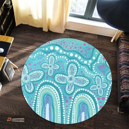 Amazing Aussie Australia Aboriginal Dot painting illustration in Aboriginal style Turquoise Round Rug