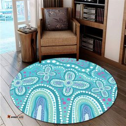 Amazing Aussie Australia Aboriginal Dot painting illustration in Aboriginal style Turquoise Round Rug