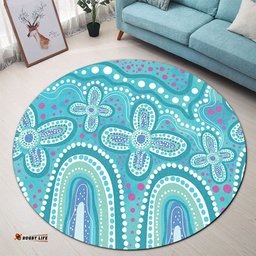 Amazing Aussie Australia Aboriginal Dot painting illustration in Aboriginal style Turquoise Round Rug