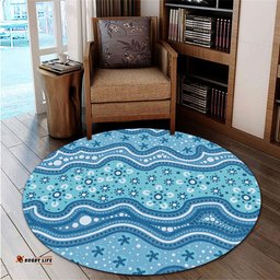 Amazing Aussie Australia Traditional Aboriginal Dot Patterns Blue Background Round Rug