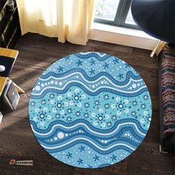 Amazing Aussie Australia Traditional Aboriginal Dot Patterns Blue Background Round Rug
