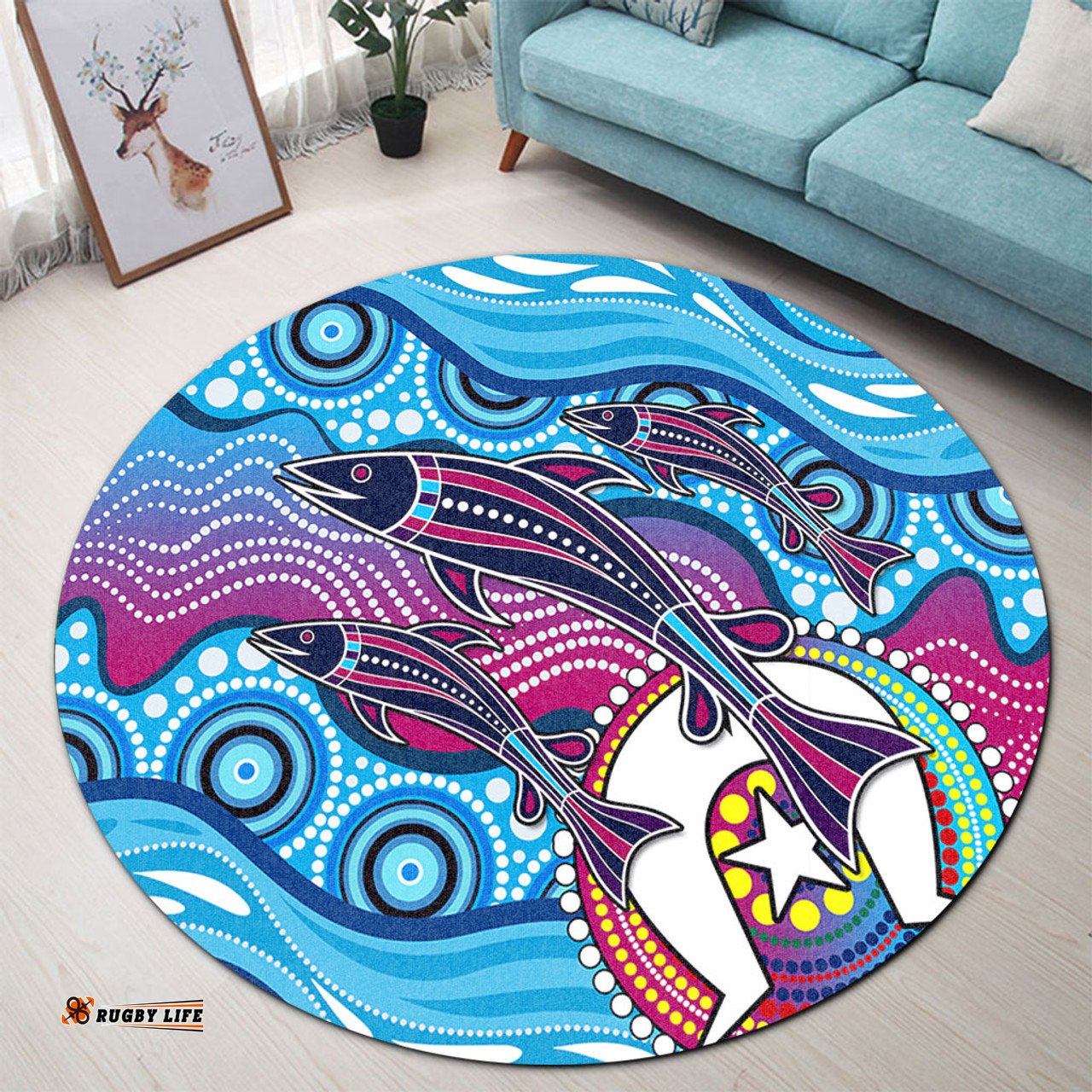 Amazing Aussie Australia Aboriginal Art Painting Fishaholic Round Rug