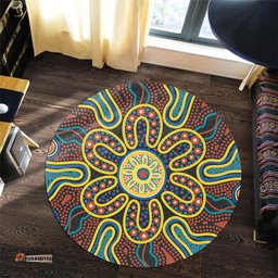 Amazing Aussie Australia Dot Painting Inspired Aboriginal Aboriginal Dot Art Color Inspired Round Rug