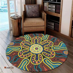 Amazing Aussie Australia Dot Painting Inspired Aboriginal Aboriginal Dot Art Color Inspired Round Rug