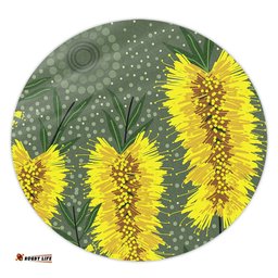 Amazing Aussie Australia Aboriginal Yellow Bottle Brush Flora In Aboriginal Painting Round Rug