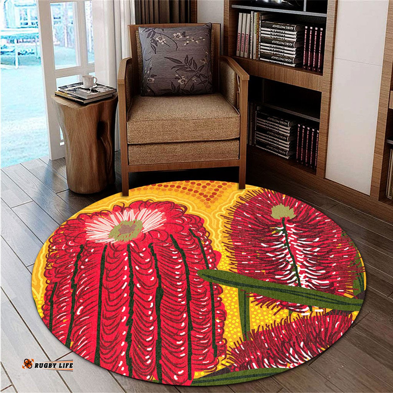 Amazing Aussie Australia Aboriginal Aboriginal Dot Art Of Australian Native Banksia Flower Round Rug