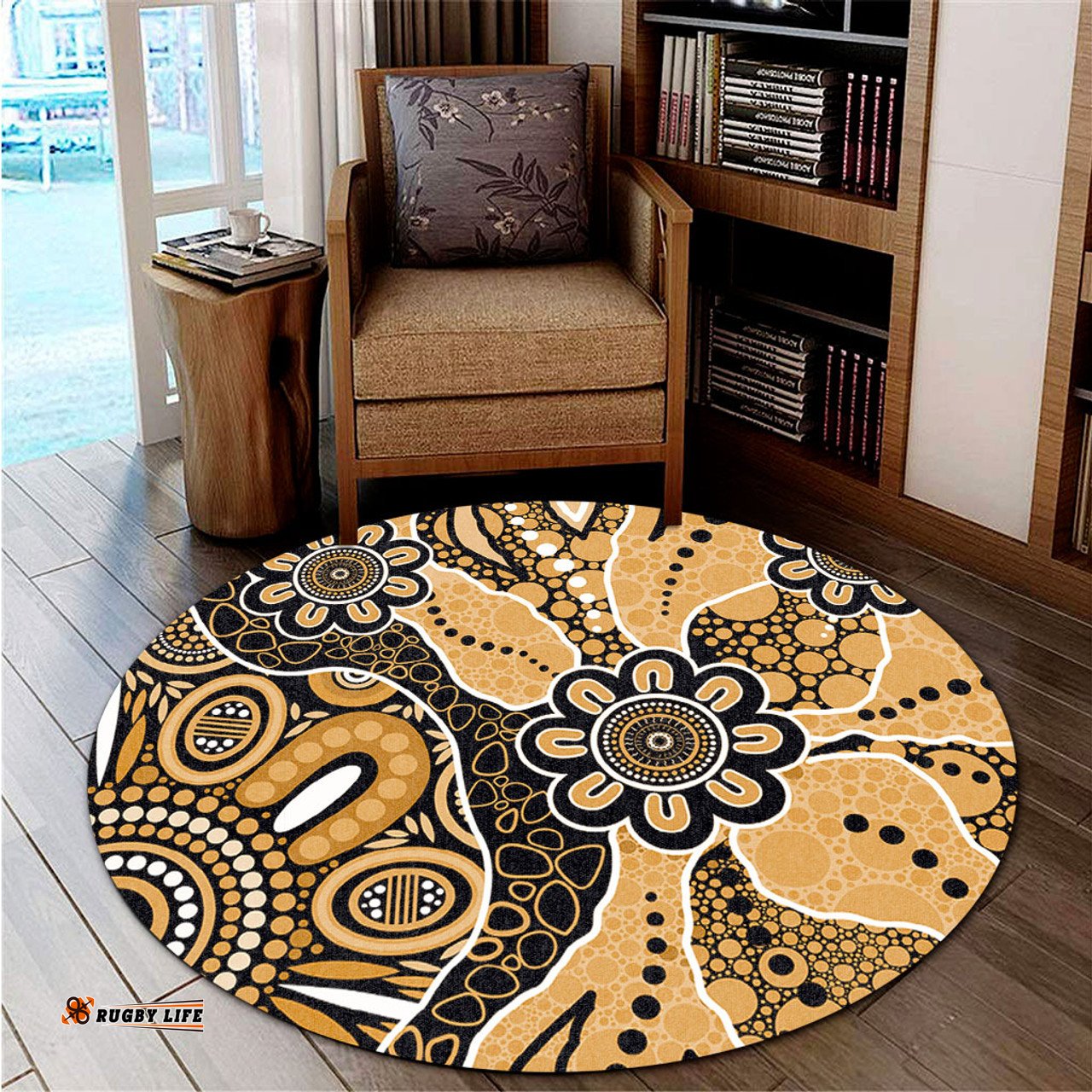 Amazing Aussie Australia Aboriginal Design Art Color Yellow Round Rug