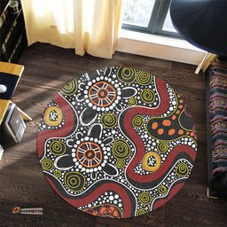 Amazing Aussie Australia Aboriginal Illustration Based On Aboriginal Style Of Artwork Round Rug