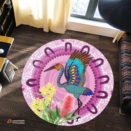Amazing Aussie Australia Aboriginal Brolga Bird Dancing With Australia Native Flowers Round Rug