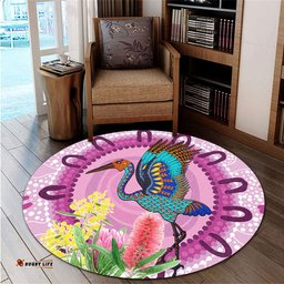Amazing Aussie Australia Aboriginal Brolga Bird Dancing With Australia Native Flowers Round Rug