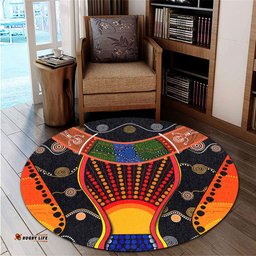 Amazing Aussie Australia Aboriginal Indigenous Dot With Boomerang Inspired Round Rug
