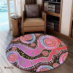 Amazing Aussie Australia Aboriginal Aboriginal Background Featuring Dot Design Round Rug