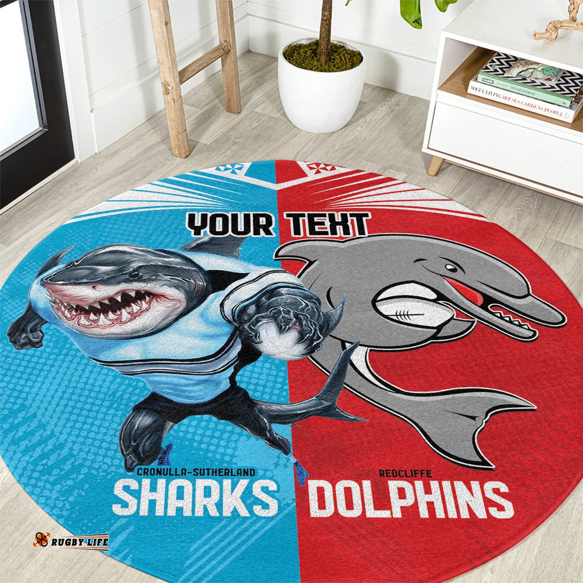 Custom Dolphins and Shark Round Carpet Together Sporty Style