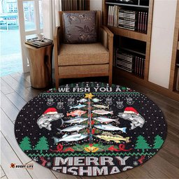 Amazing Aussie Australia Christmas Fishing Merrry Fishmas Fishing Rod Christmas Tree Round Rug