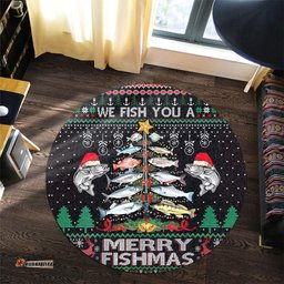 Amazing Aussie Australia Christmas Fishing Merrry Fishmas Fishing Rod Christmas Tree Round Rug