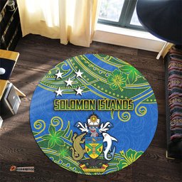 Amazing Aussie Australia South Sea Islanders Solomon Islands Symbol In Polynesian Patterns With Tropical Flowers Style Round Rug