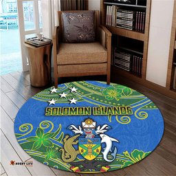 Amazing Aussie Australia South Sea Islanders Solomon Islands Symbol In Polynesian Patterns With Tropical Flowers Style Round Rug