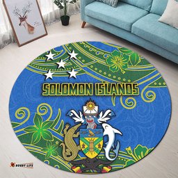 Amazing Aussie Australia South Sea Islanders Solomon Islands Symbol In Polynesian Patterns With Tropical Flowers Style Round Rug