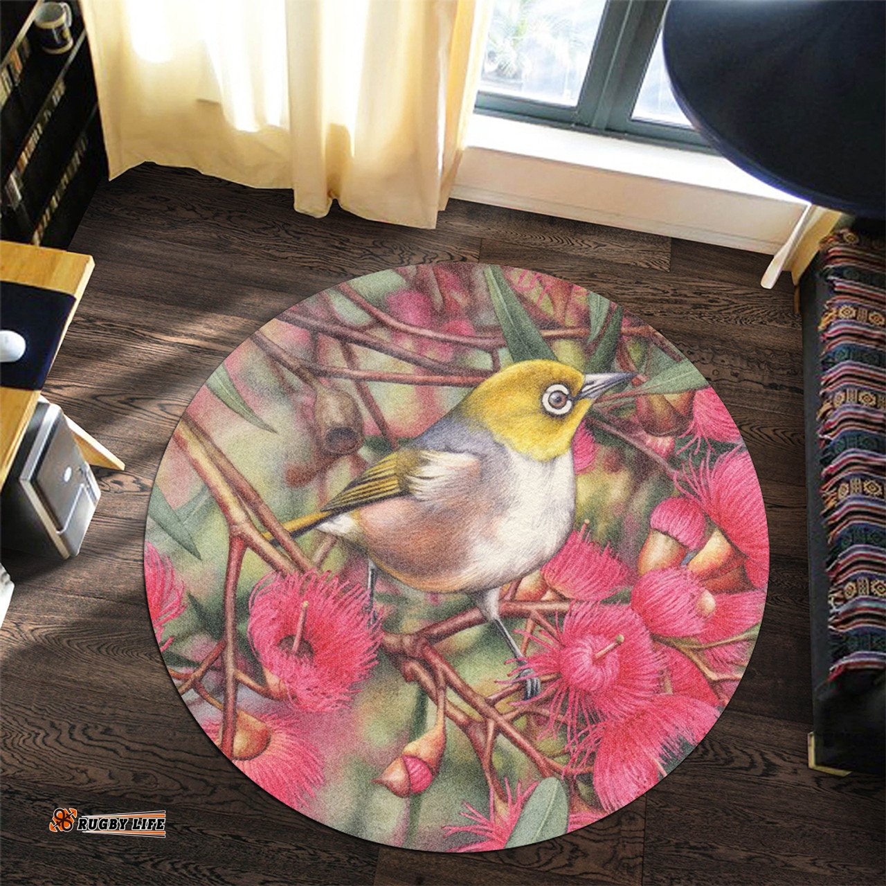 Amazing Aussie Australia Silvereye Silvereye and Gum Blossom Round Rug